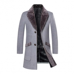 Male Slim Vintage Thick Warm Fleece Overcoat