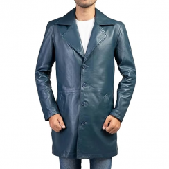 Long Winter Leather Coat With Breathable Knitted Fabric For Men