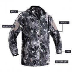 Versatile Black Python Camo Hooded Fleece Jacket For Tactical and Outdoor Wear